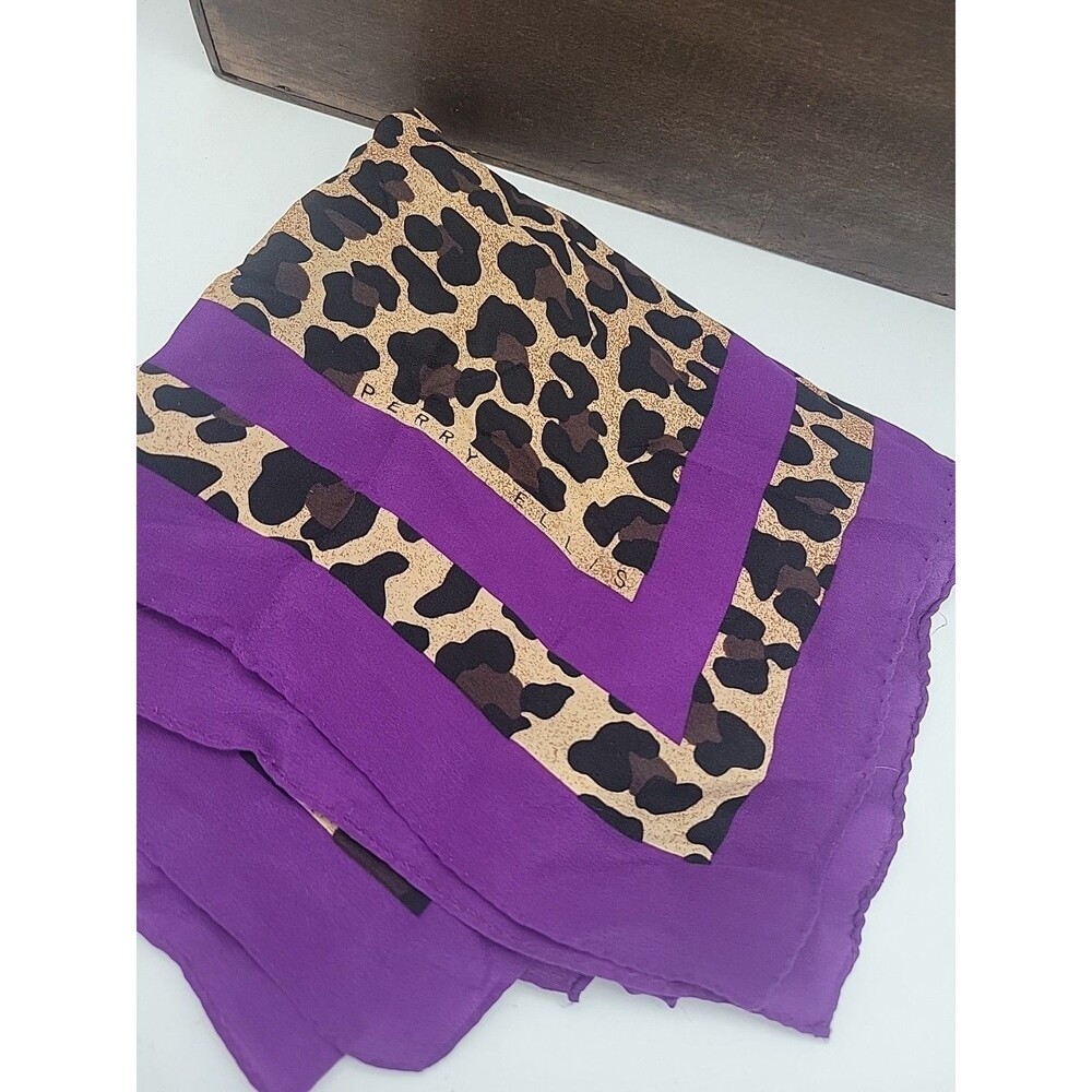 Vtg Perry Ellis 30in Square Scarf Purple Leopard Print Head Wrap